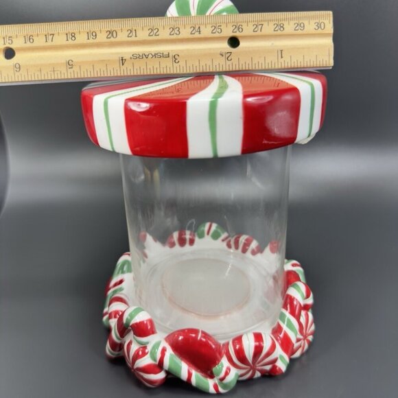 ST NICHOLAS SQUARE Candy Greetings Ceramic Candy Dish Canister Jar Container VTG - Picture 3 of 14
